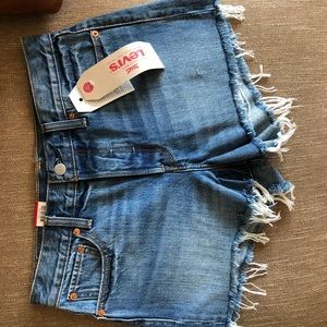 Levi Wedgie Fit Frayed Denim Shorts